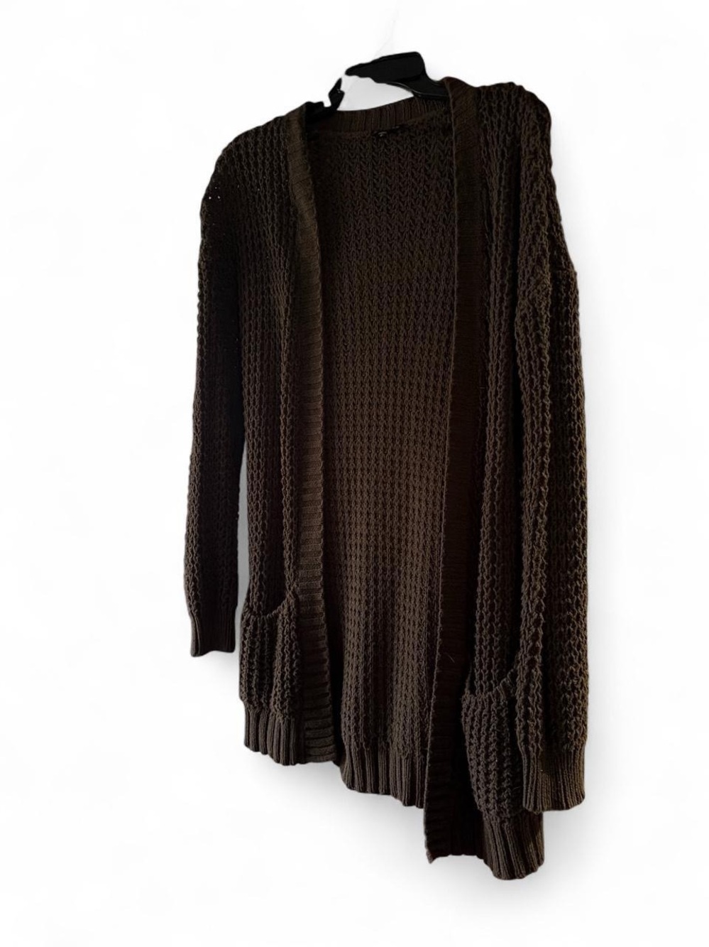 Express Dark Brown Open-Front Knit Cardigan